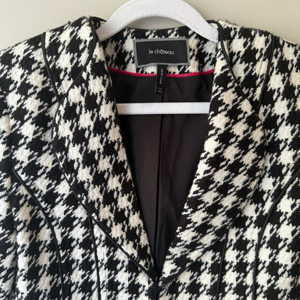 Le Chateau Black White and Gold Houndstooth Blazer Women’s XXS - Picture 14 of 15